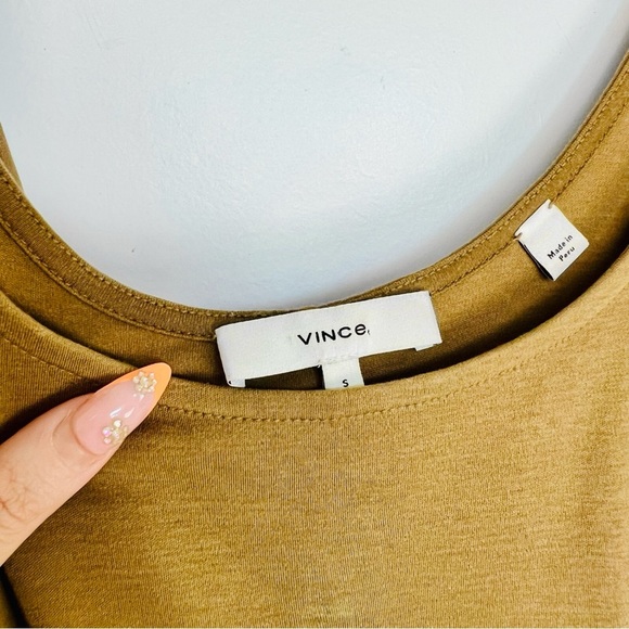 Vince Pima Cotton Jersey Wrap Midi Dress Brown Beige Tank Tie Waist Scoop Neck S - Picture 7 of 10